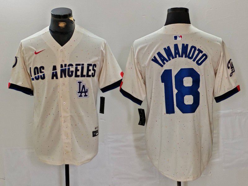 Men Los Angeles Dodgers 18 Yamamoto Cream Fashion Nike Game MLB Jersey style 34